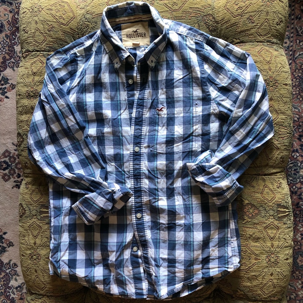 Hollister Men's Button-Down Shirt XL *runs small* Blue White Plaid